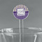 Purple Gingham & Stripe Clear Plastic 7" Stir Stick - Round - Main