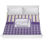 Purple Gingham & Stripe Comforter - King (Personalized)