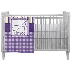 Purple Gingham & Stripe Crib Comforter / Quilt (Personalized)