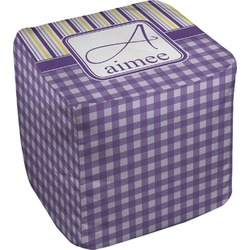 Purple Gingham & Stripe Cube Pouf Ottoman - 18" (Personalized)