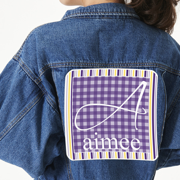 Custom Purple Gingham & Stripe Twill Iron On Patch - Custom Shape - 3XL (Personalized)