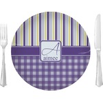 Purple Gingham & Stripe 10" Glass Lunch / Dinner Plates - Single or Set (Personalized)