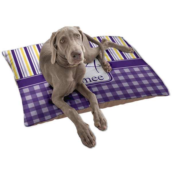 Custom Purple Gingham & Stripe Dog Bed - Large w/ Name and Initial