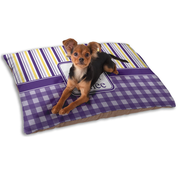 Custom Purple Gingham & Stripe Dog Bed - Small w/ Name and Initial