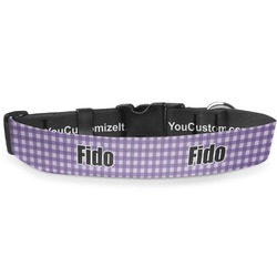 Purple Gingham & Stripe Deluxe Dog Collar - Extra Large (16" to 27") (Personalized)