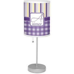 Purple Gingham & Stripe 7" Drum Lamp with Shade Linen (Personalized)