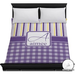 Purple Gingham & Stripe Duvet Cover - Full / Queen (Personalized)