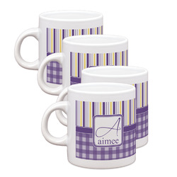 Purple Gingham & Stripe Single Shot Espresso Cups - Set of 4 (Personalized)