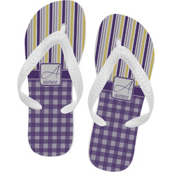 Purple Gingham & Stripe Flip Flops - XSmall (Personalized)