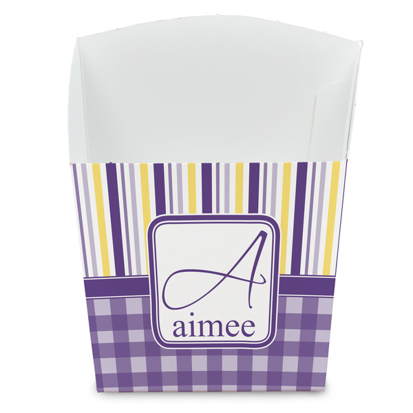 Custom Purple Gingham & Stripe French Fry Favor Boxes (Personalized)