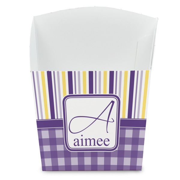 Custom Purple Gingham & Stripe French Fry Favor Boxes (Personalized)