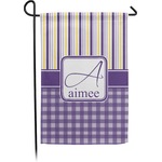 Purple Gingham & Stripe Small Garden Flag - Double Sided w/ Name and Initial