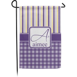 Purple Gingham & Stripe Small Garden Flag - Double Sided w/ Name and Initial
