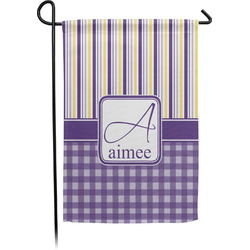 Purple Gingham & Stripe Small Garden Flag - Single Sided w/ Name and Initial