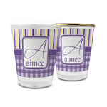 Purple Gingham & Stripe Glass Shot Glass - 1.5 oz (Personalized)