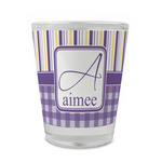 Purple Gingham & Stripe Glass Shot Glass - 1.5 oz - Single (Personalized)