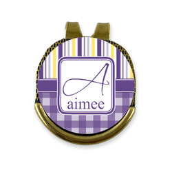 Purple Gingham & Stripe Golf Ball Marker - Hat Clip - Gold