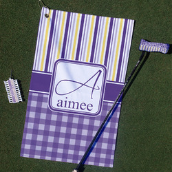 Purple Gingham & Stripe Golf Towel Gift Set (Personalized)