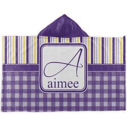 Purple Gingham & Stripe Kids Hooded Towel (Personalized)