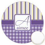 Purple Gingham & Stripe Printed Cookie Topper - 3.25" (Personalized)