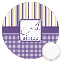 Purple Gingham & Stripe Printed Cookie Topper - 3.25" (Personalized)