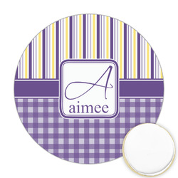 Purple Gingham & Stripe Printed Cookie Topper - 2.5" (Personalized)