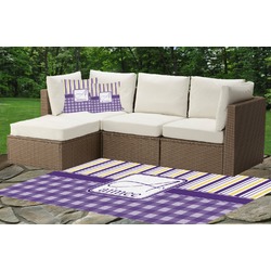 Purple Gingham & Stripe Indoor / Outdoor Rug - Custom Size w/ Name and Initial
