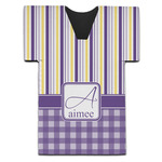 Purple Gingham & Stripe Jersey Bottle Cooler (Personalized)