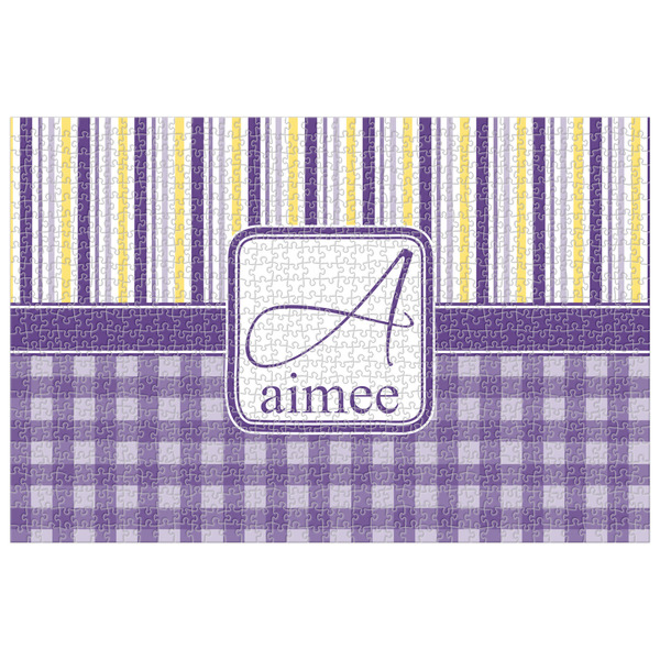 Custom Purple Gingham & Stripe Jigsaw Puzzle - 1000-piece (Personalized)