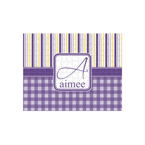 Custom Purple Gingham & Stripe 252 pc Jigsaw Puzzle (Personalized)