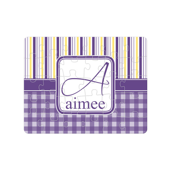 Custom Purple Gingham & Stripe Jigsaw Puzzles (Personalized)