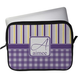 Purple Gingham & Stripe Laptop Sleeve / Case - 11" (Personalized)