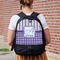 Purple Gingham & Stripe Large Backpack - Black - On Back