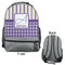 Purple Gingham & Stripe Large Backpack - Gray - Front & Back View