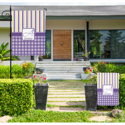 Purple Gingham & Stripe Large Garden Flag - Single Sided (Personalized)