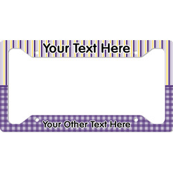 Purple Gingham & Stripe License Plate Frame (Personalized)