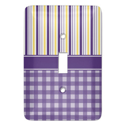 Purple Gingham & Stripe Light Switch Cover (Single Toggle)