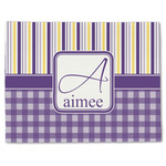 Purple Gingham & Stripe Single-Sided Linen Placemat - Single w/ Name and Initial