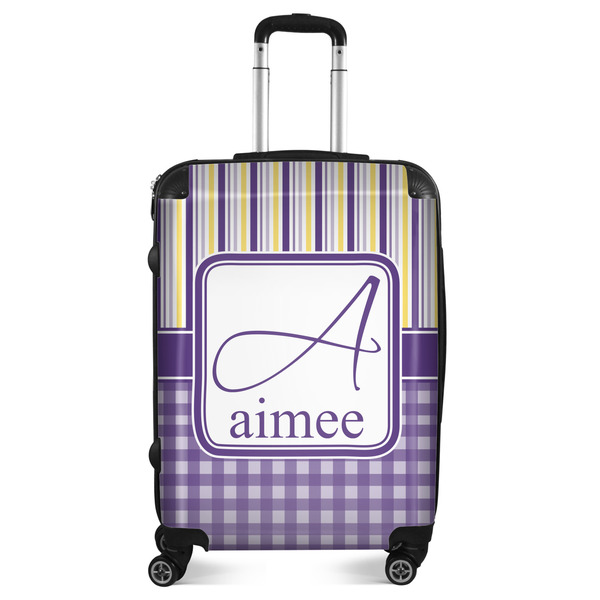 Custom Purple Gingham & Stripe Suitcase - 24" Medium - Checked (Personalized)