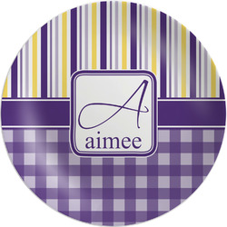 Purple Gingham & Stripe Melamine Plate (Personalized)