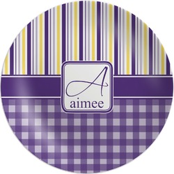 Purple Gingham & Stripe Melamine Plate (Personalized)