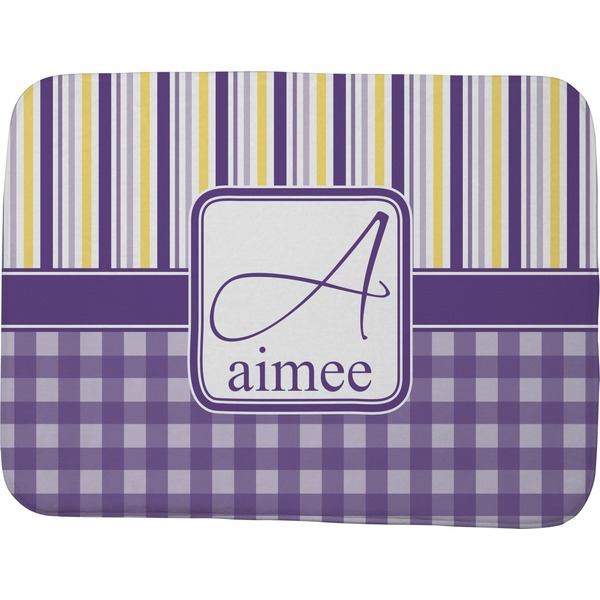 Custom Purple Gingham & Stripe Memory Foam Bath Mat - 48"x36" (Personalized)