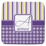 Purple Gingham & Stripe Memory Foam Bath Mat - 48"x48" (Personalized)