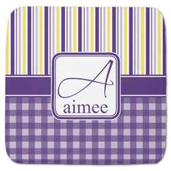 Purple Gingham & Stripe Memory Foam Bath Mat - 48"x48" (Personalized)