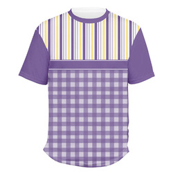 Purple Gingham & Stripe Men's Crew T-Shirt - X Large