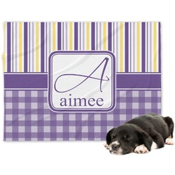 Purple Gingham & Stripe Dog Blanket - Large (Personalized)