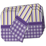 Purple Gingham & Stripe Dining Table Mat - Octagon - Set of 4 (Double-SIded) w/ Name and Initial