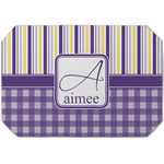 Purple Gingham & Stripe Dining Table Mat - Octagon (Single-Sided) w/ Name and Initial