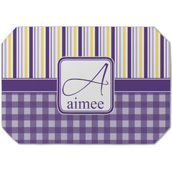 Purple Gingham & Stripe Dining Table Mat - Octagon (Single-Sided) w/ Name and Initial