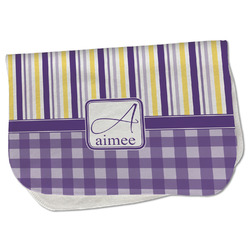 Purple Gingham & Stripe Burp Cloth - Fleece w/ Name and Initial